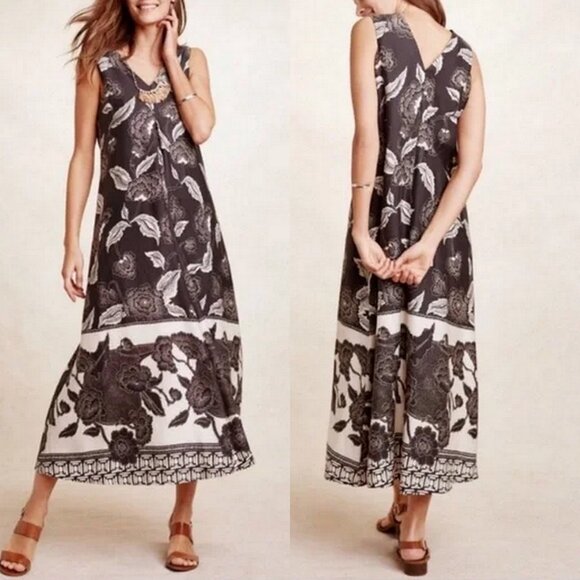 Anthropologie Floreat Linen Lyocell Floral Maxi Fress - Picture 1 of 7